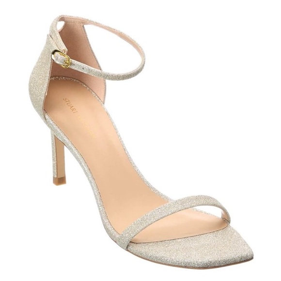 Stuart Weitzman Amelina Gold Glitter Heels - Picture 1 of 8